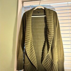 Express Olive Open-Front Shawl-Collar Cardigan